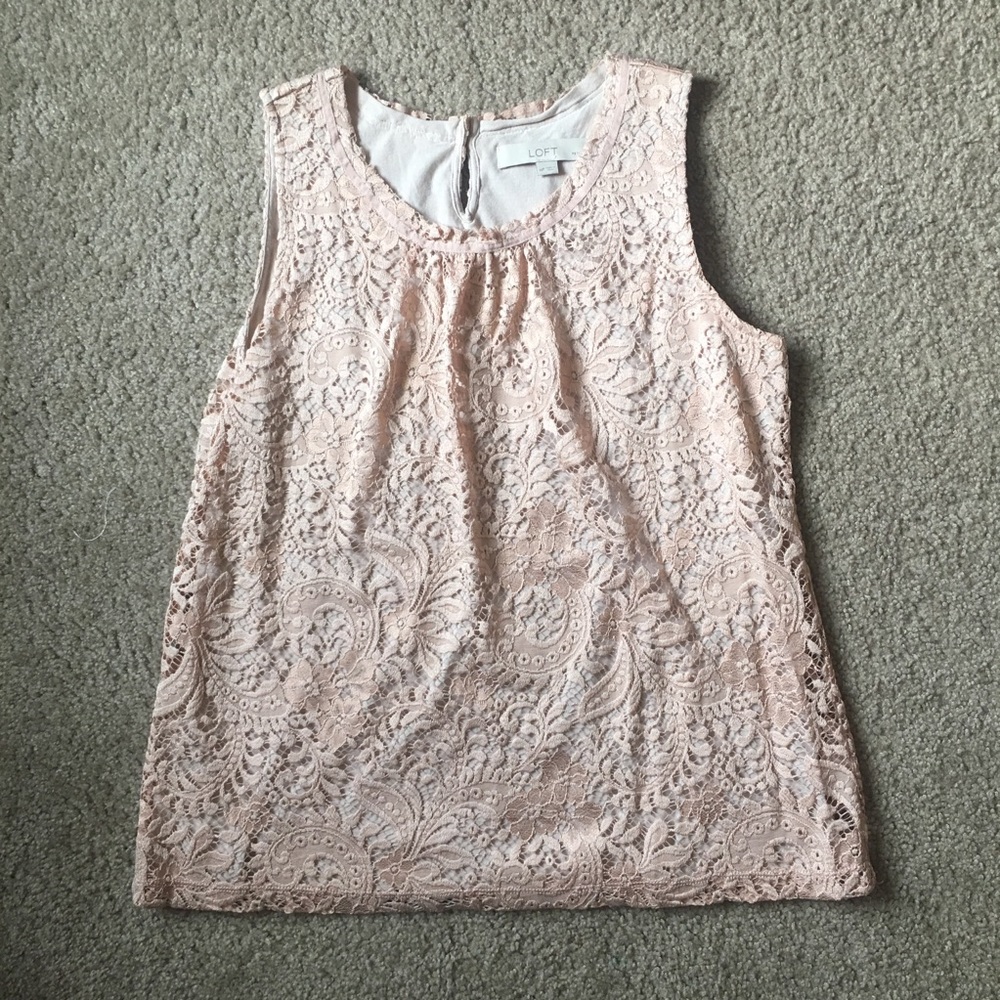 LAST CHANCE — Loft Blush Crochet Overlay Dressy Tank